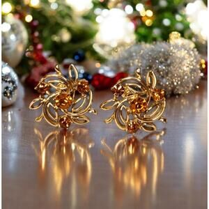 Coro Vintage rhinstones and gold-tone screw back earrings